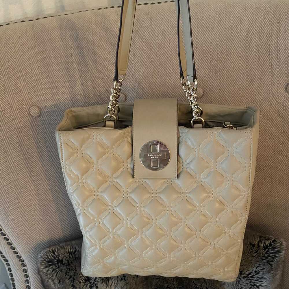 Kate Spade Leather Quilted Tote in Cream